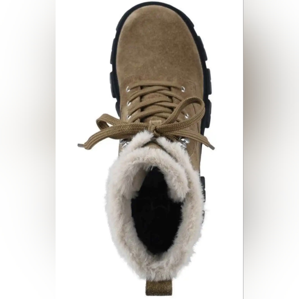NIB Marc Fisher Happier suede medium brown black lug sole faux fur lined lace up - Picture 3 of 9